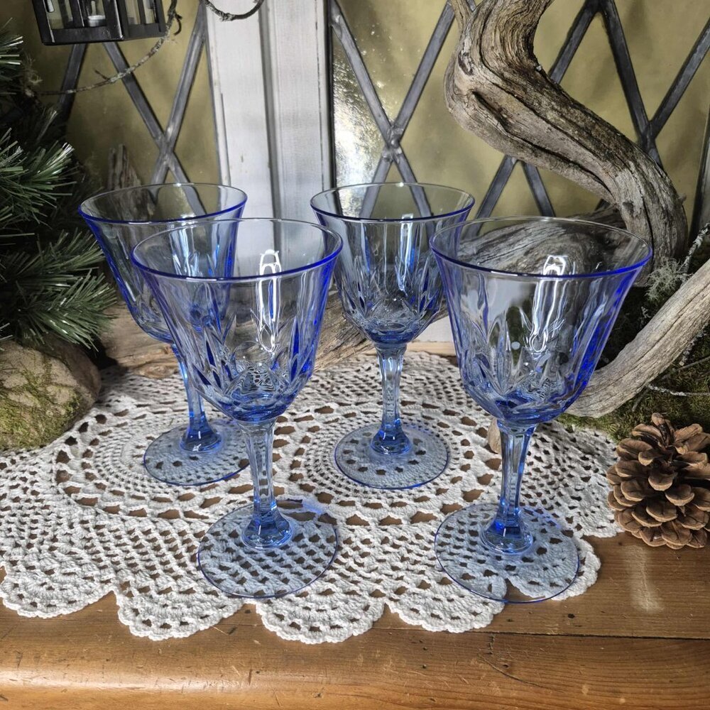 4 Vintage AVON Blue Glass Water Glasses - Picture 4 of 10
